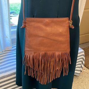 Hobo brown leather crossbody with fringe